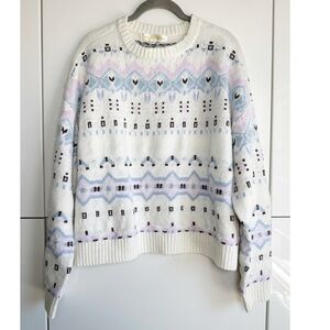 Sugar Moon Fair Aisle Sweater Apres Ski Size Medium Cream Purple Blue